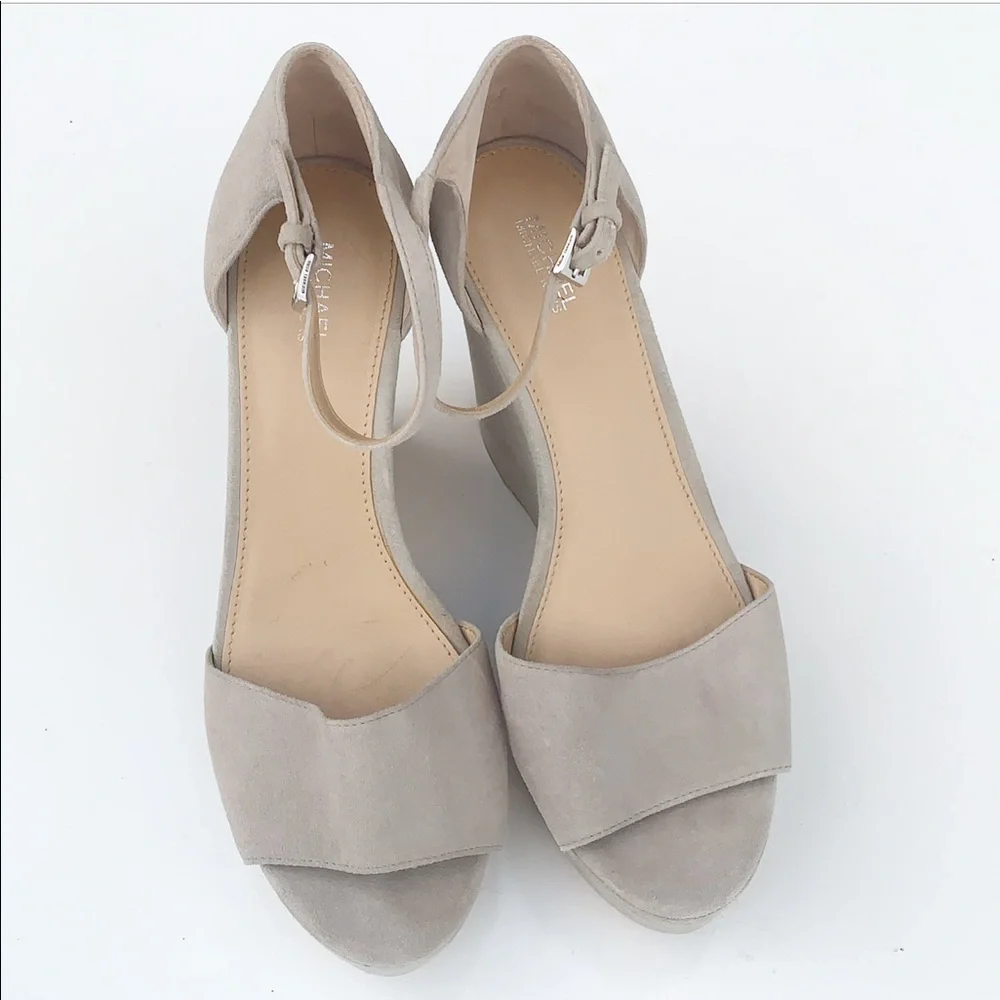 Women's Gray Suede Platform Wedge Sandals with Ankle Strap